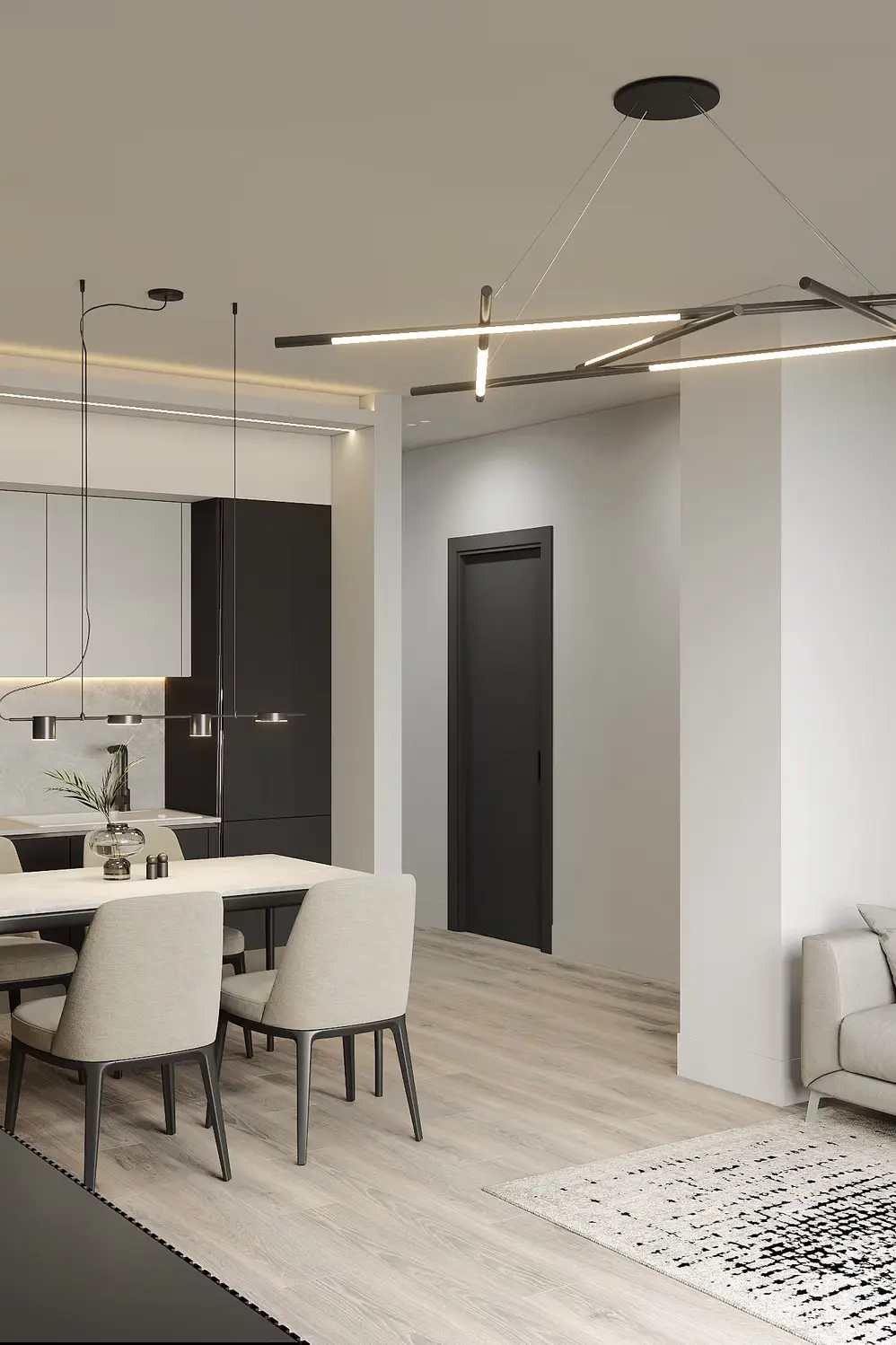 AZULIS Apartments: open kitchen and dining space with sculptural pendant lighting, Via Pisano 16, Olbia