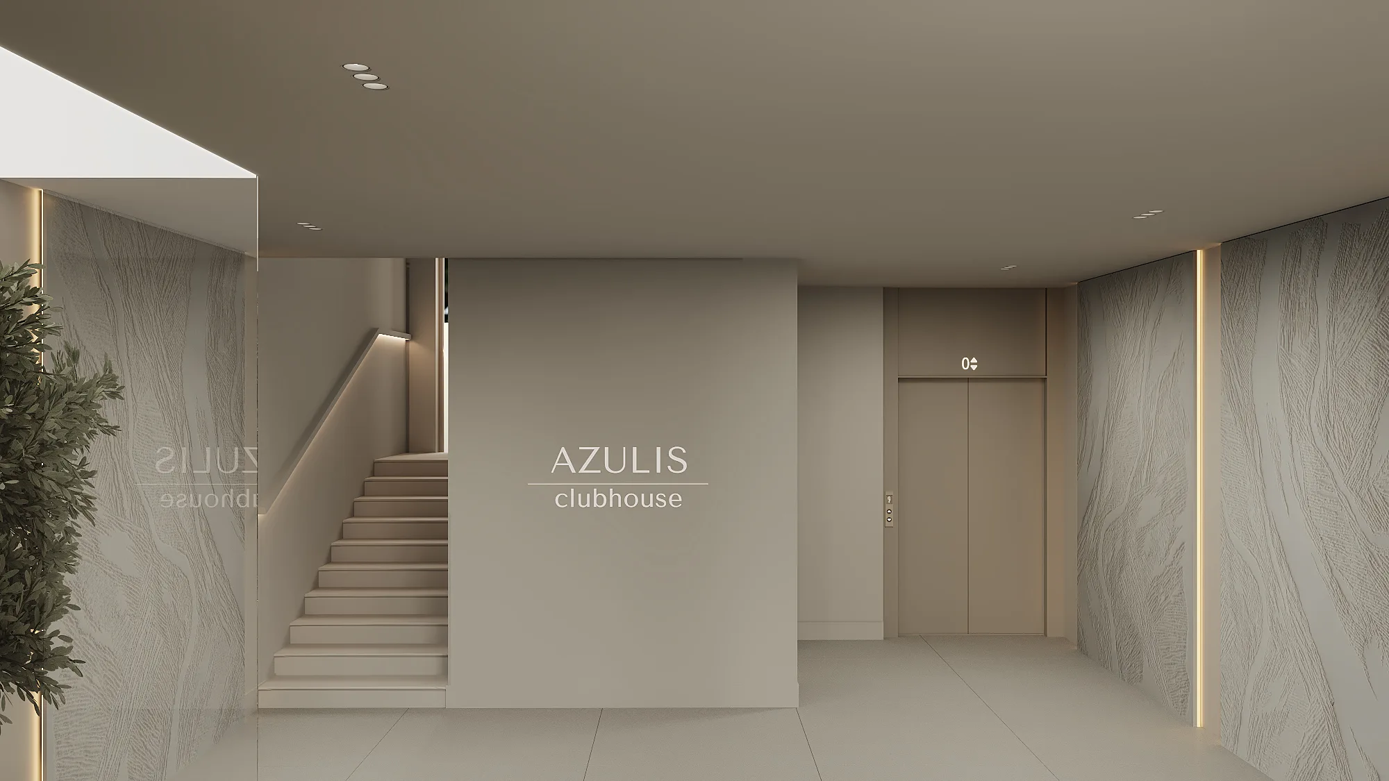 AZULIS Clubhouse: Flur mit Aufzug und Kunst