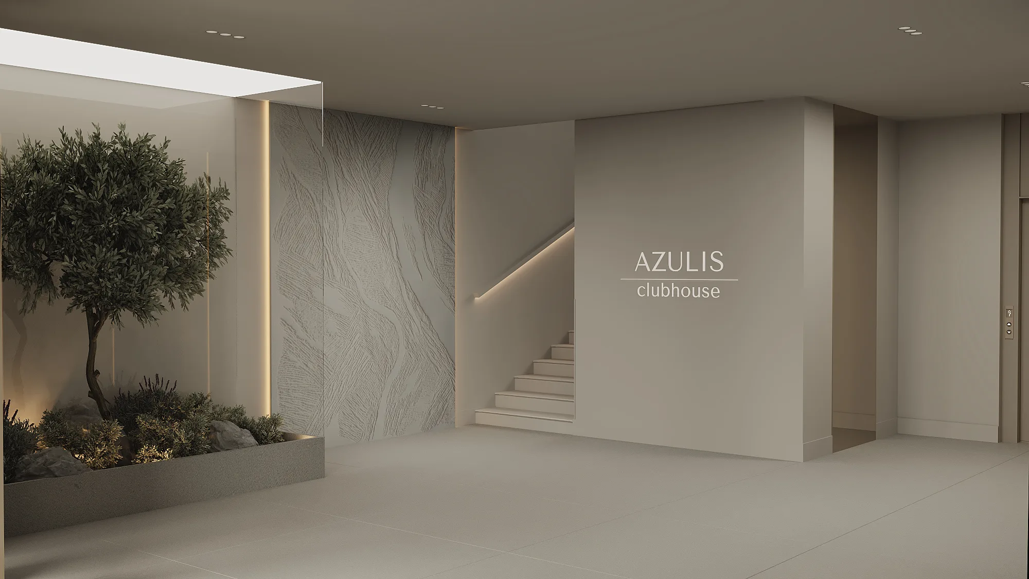 AZULIS Clubhouse: Flur mit Aufzug und Kunst